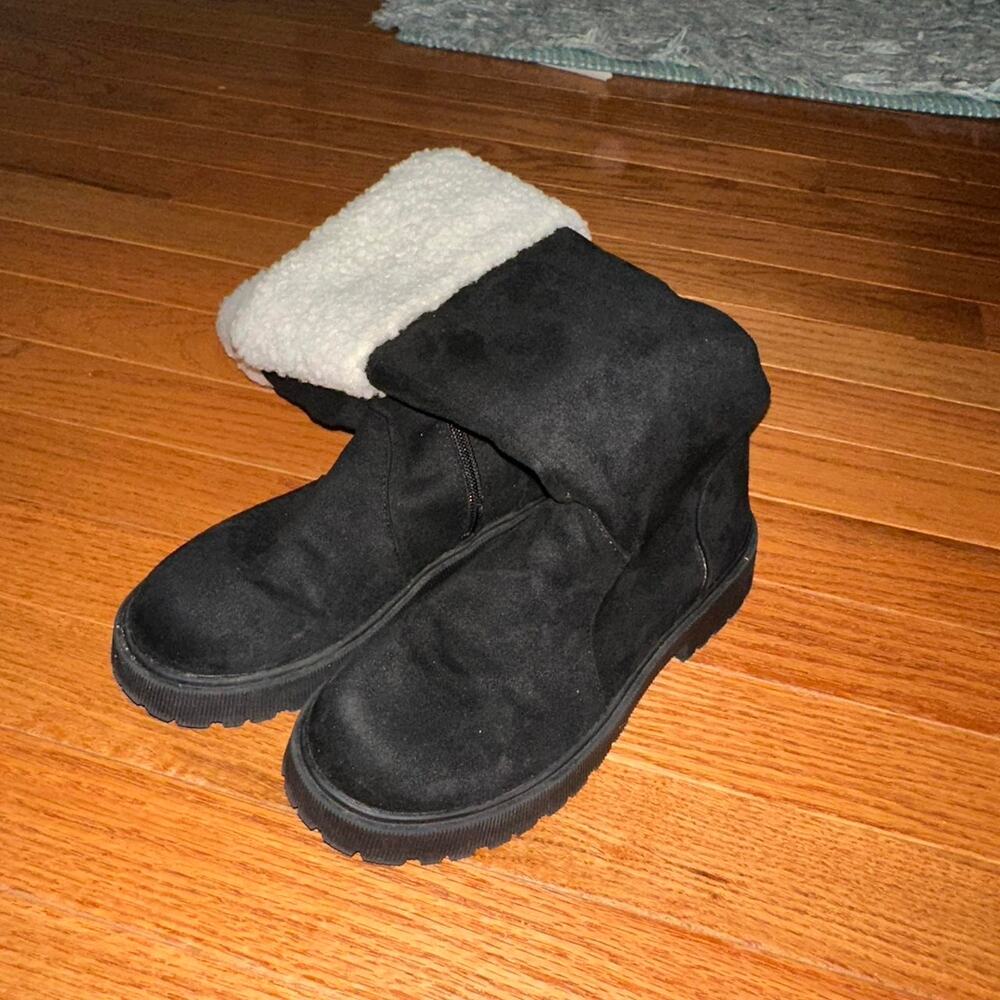 Black and white faux suede